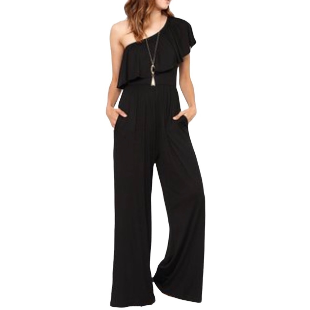 Egs by Eloges Black One Shoulder Ruffle Jumpsuit